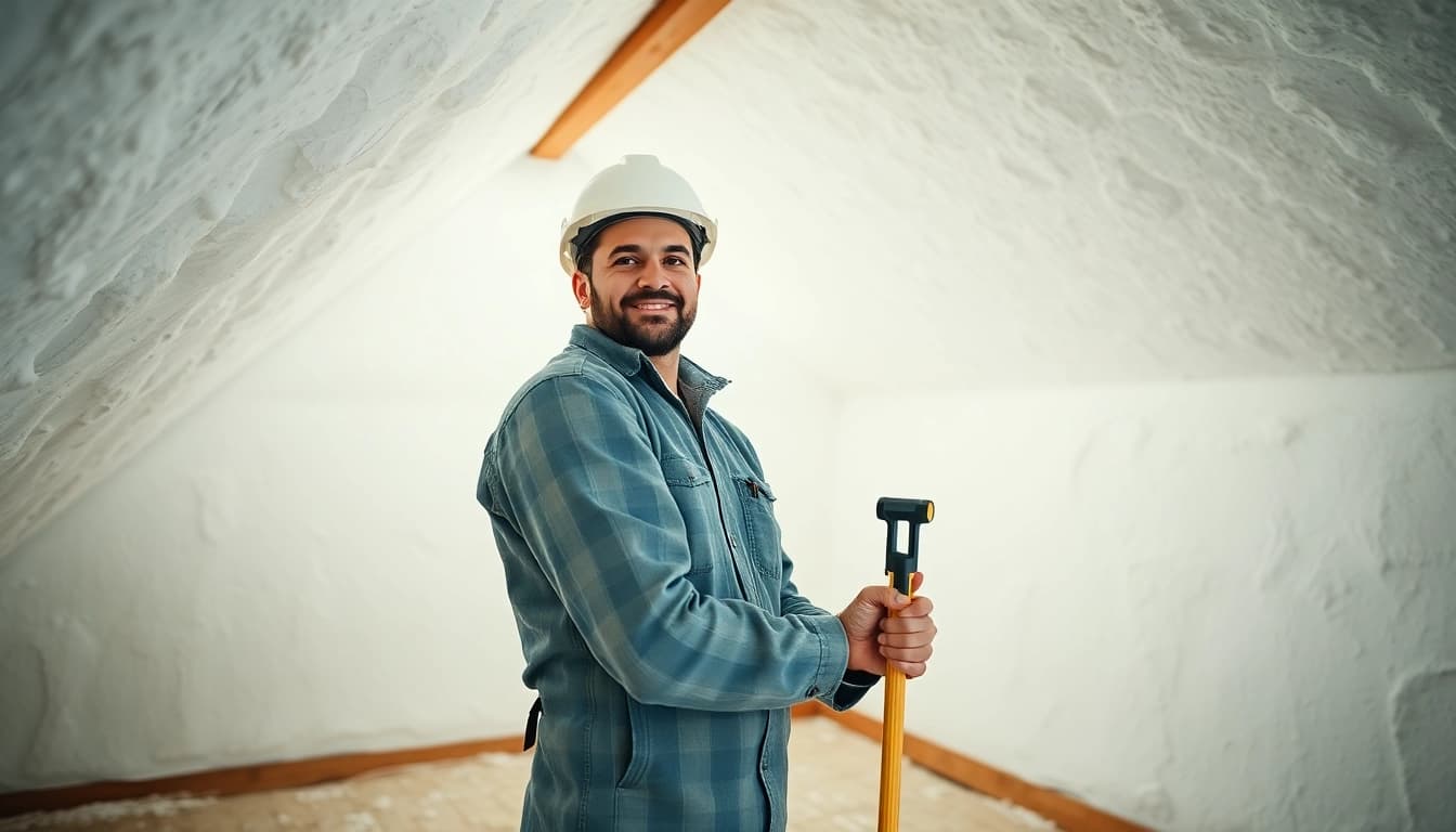 Assessing average spray foam removal cost in a well-lit attic with a contractor.