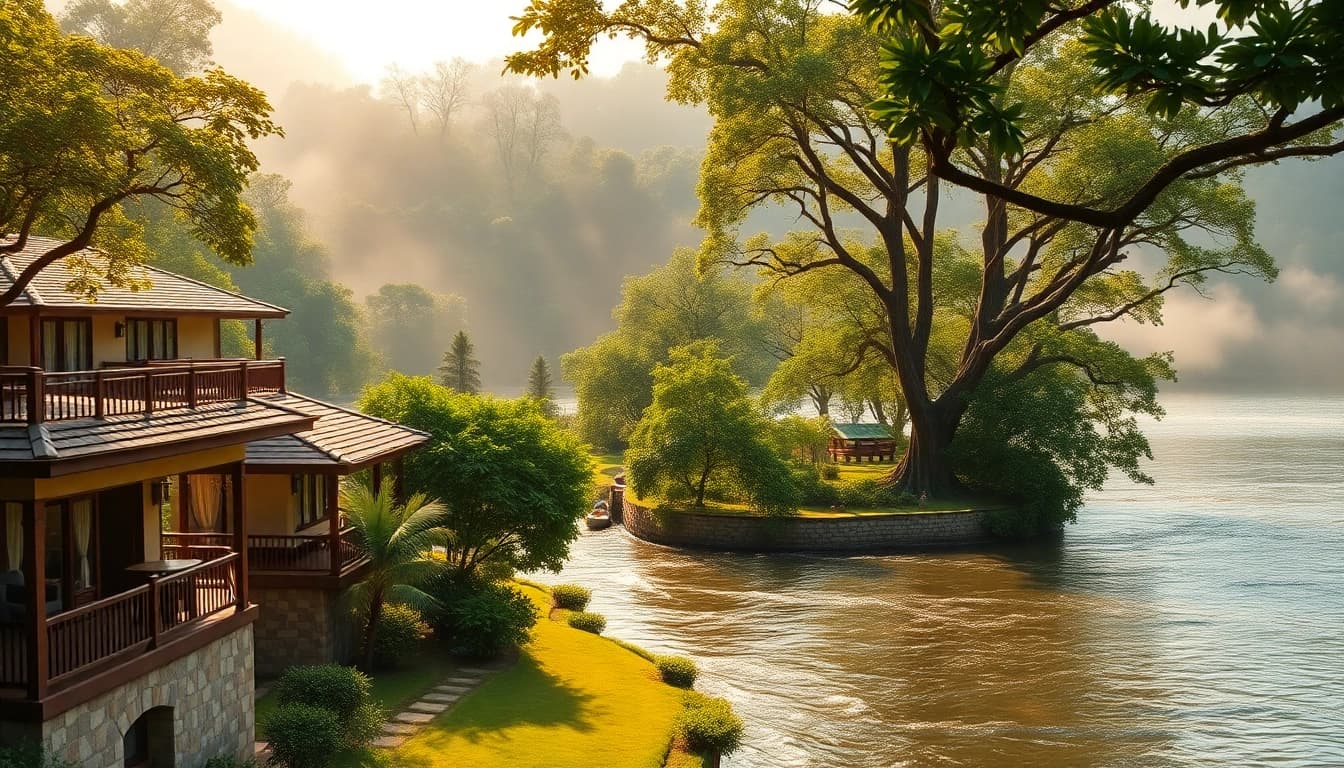 Dandeli Resorts offering serene river views and adventure activities like rafting and zip-lining.