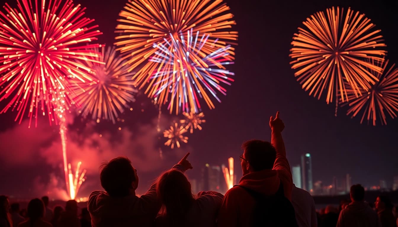 Witness stunning fireworks for sale illuminating the night sky in a family celebration.