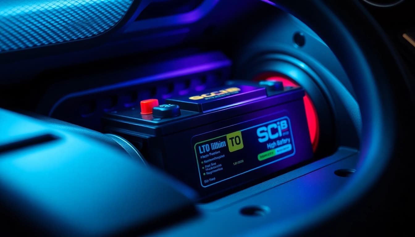Best battery bank for car audio demonstrating SCiB LTO lithium battery's sleek design and high-performance capacity.