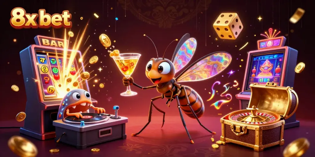 Experience the thrill of 8x bet in a lively casino scene with dynamic characters and game elements.
