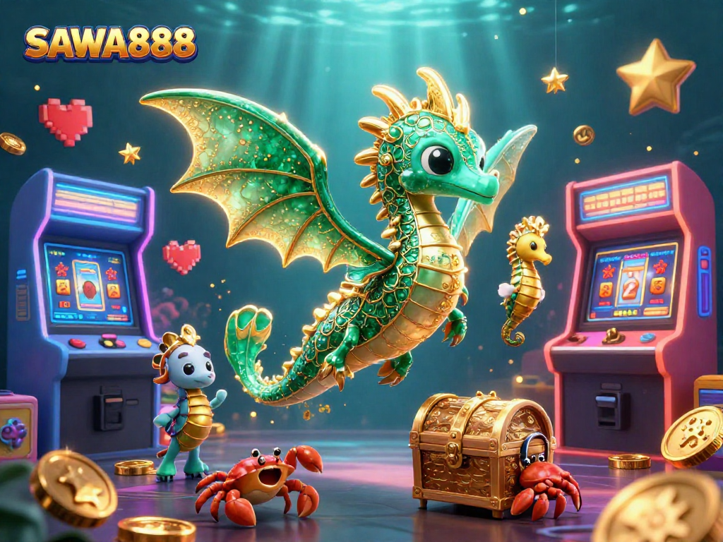 Experience excitement at SAWA888 with colorful 3D slot games amidst treasures and sea creatures.