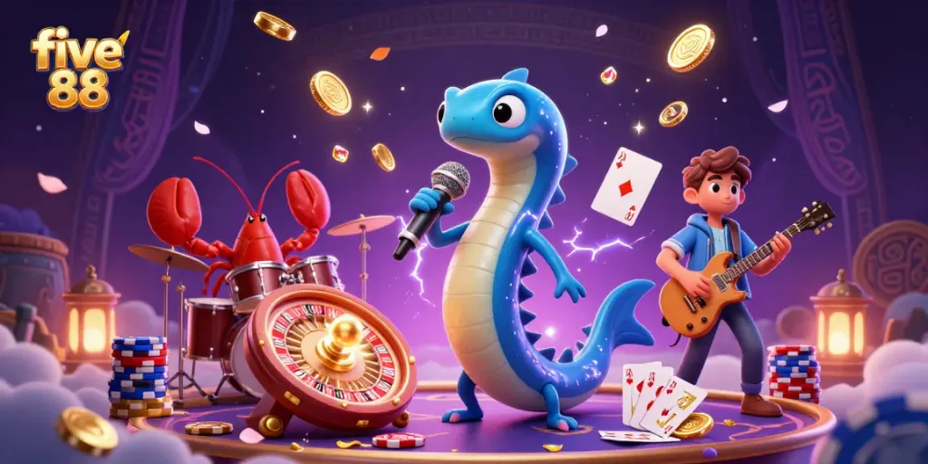 Engaging casino scene featuring the five 88 brand with dynamic characters and elements showcasing excitement.