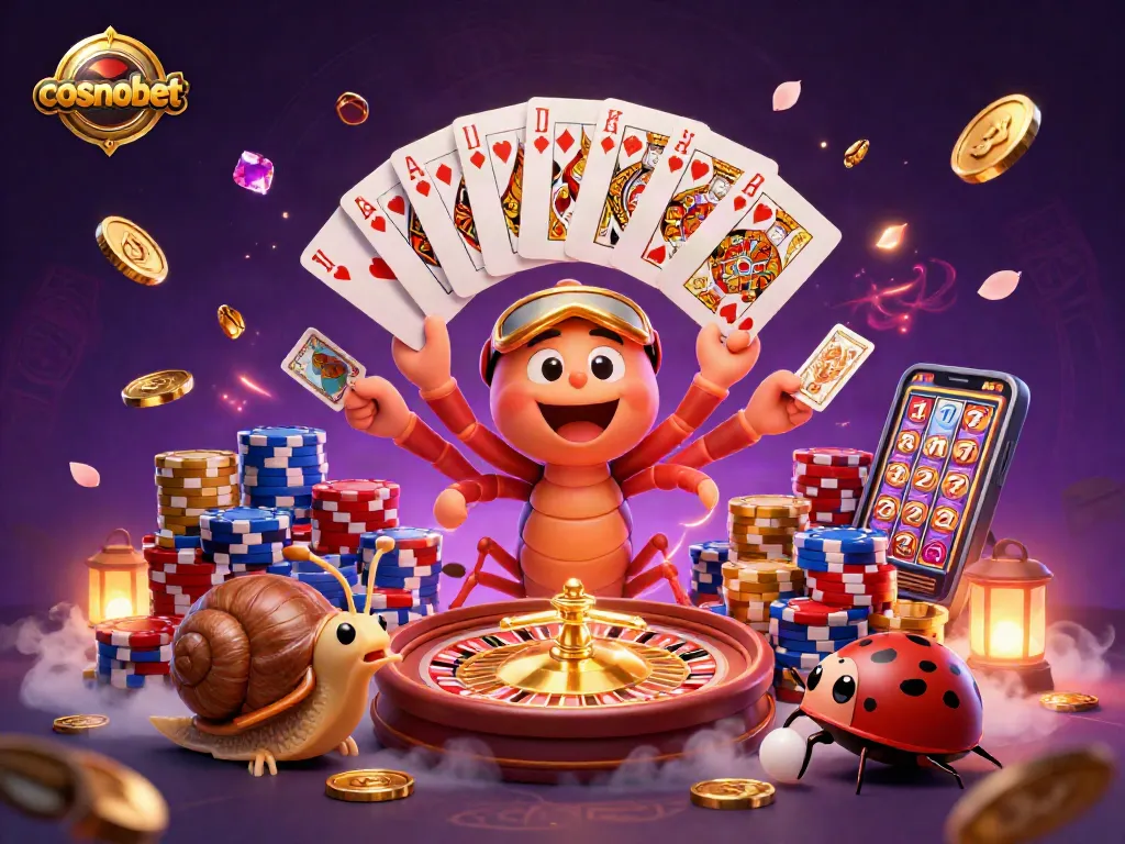 Experience the excitement of cosmobet with a thrilling casino scene featuring unique characters and game elements.