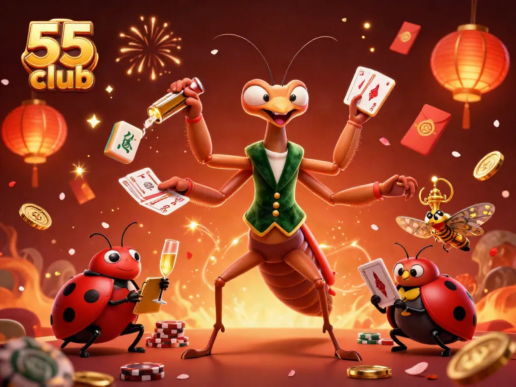 Engage in thrilling gameplay with the vibrant 55 club, featuring exciting betting characters and festive elements.