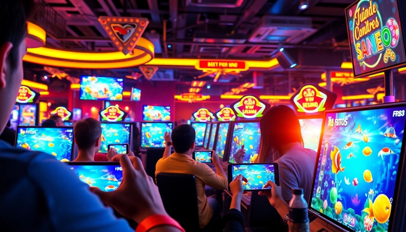Engage in Bắn Cá FB88 at an exciting online casino, showcasing vibrant fish and players aiming strategically.
