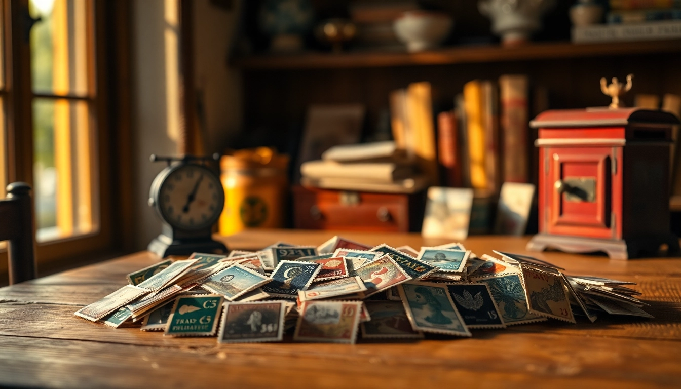 Discover diverse cheap postage stamps displayed elegantly on a wooden table.