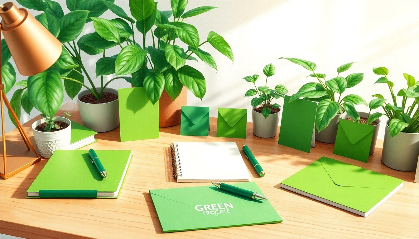 Explore vibrant green stationery items arranged beautifully in a creative workspace.