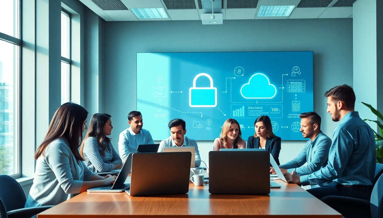 Cloud Backup Tampa professionals discussing innovative data security solutions in a modern office.