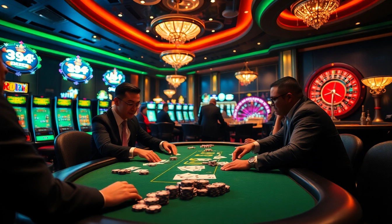 Immerse in the energetic atmosphere of a live poker game at https://vipwin79.org/, showcasing luxurious casino elements.