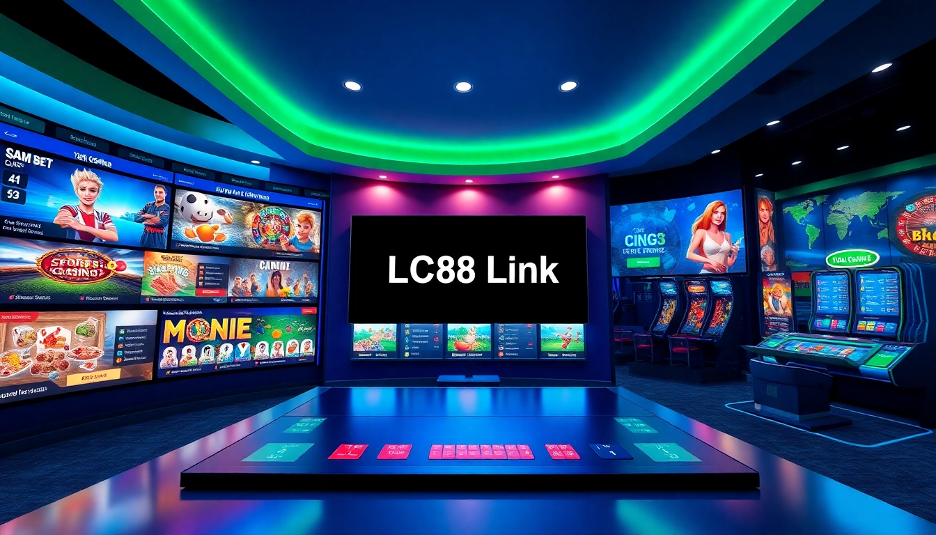 Engaging visual of an online gambling platform featuring LC88 Link, showcasing various games and user-friendly interface.