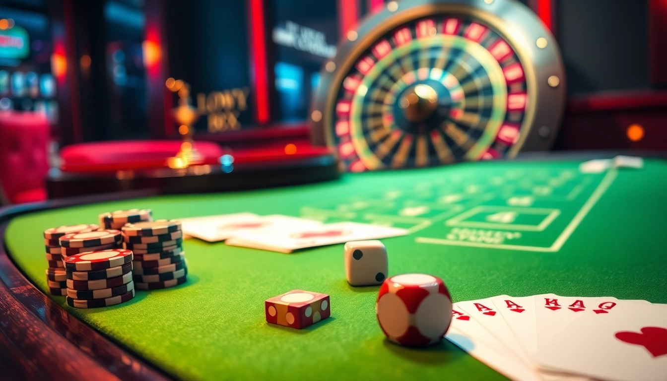 Experience thrilling gameplay at https://1mm888.com/ with a luxurious casino table, colorful poker chips, and glowing roulette wheel.