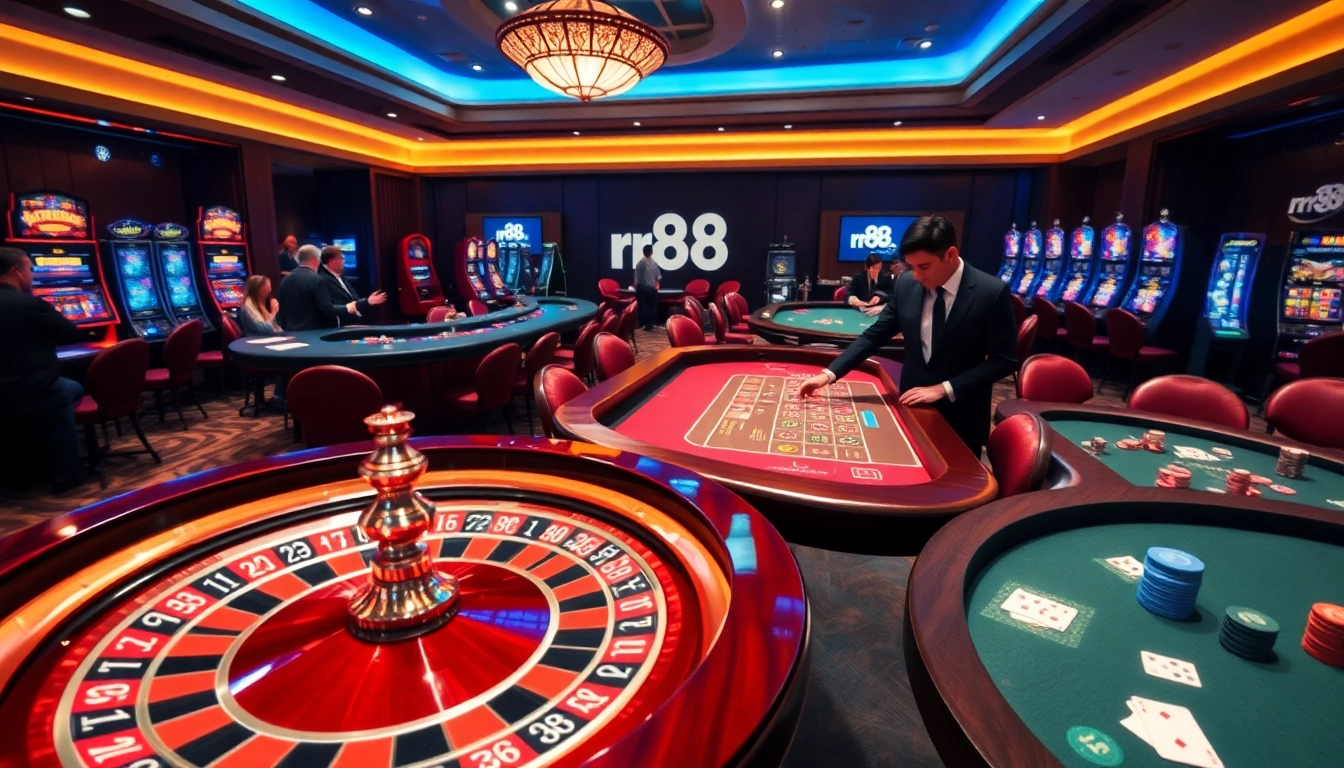 Experience the thrill of rr88 at a vibrant casino with roulette and poker games.