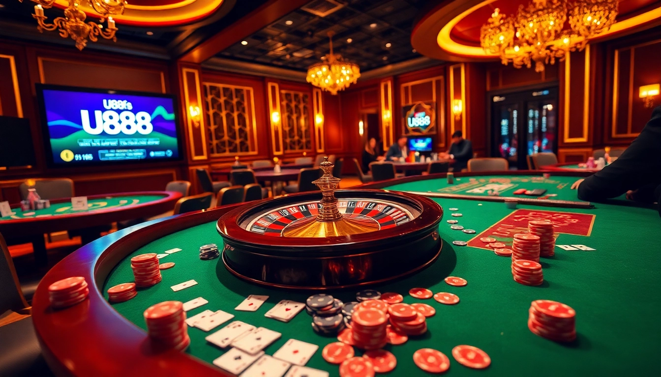 U888 casino scene with vibrant gaming atmosphere and roulette action.