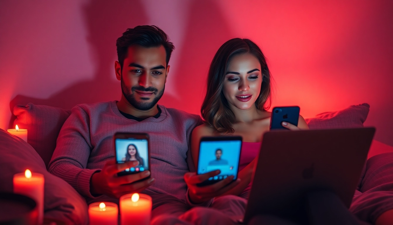 Engaging in an ai sex chat on digital devices in an intimate setting.
