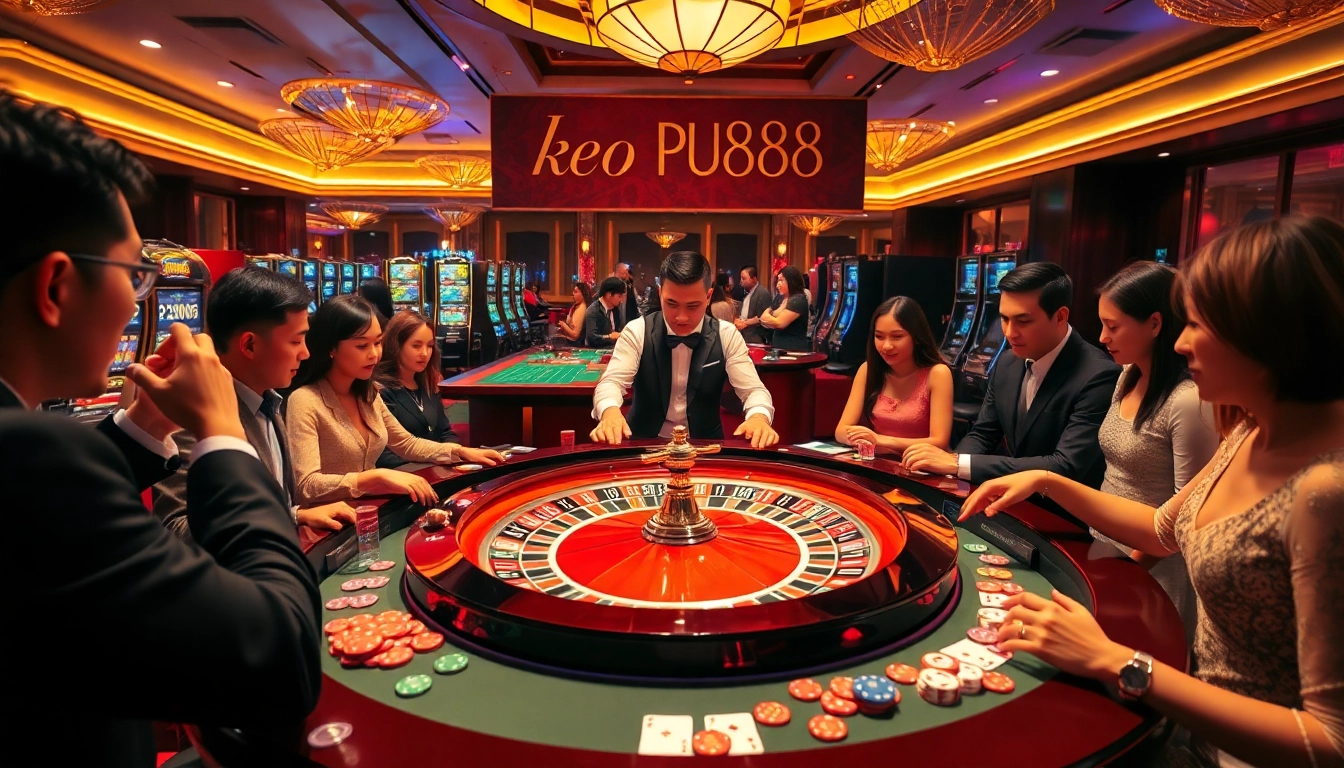 A thrilling casino atmosphere featuring the excitement of various gambling activities enhancing the experience of keo PU88.