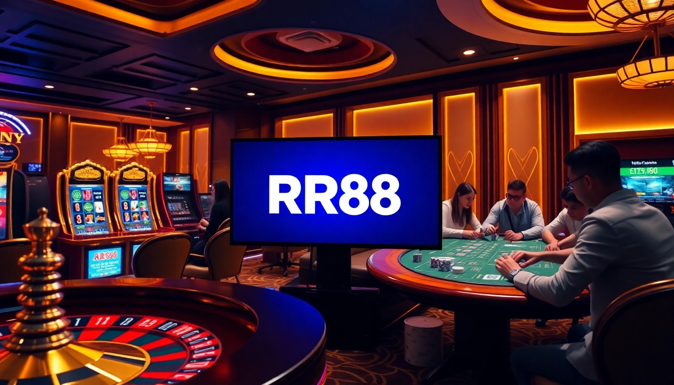 RR88 online gambling interface showcasing vibrant poker chips and lively gameplay.