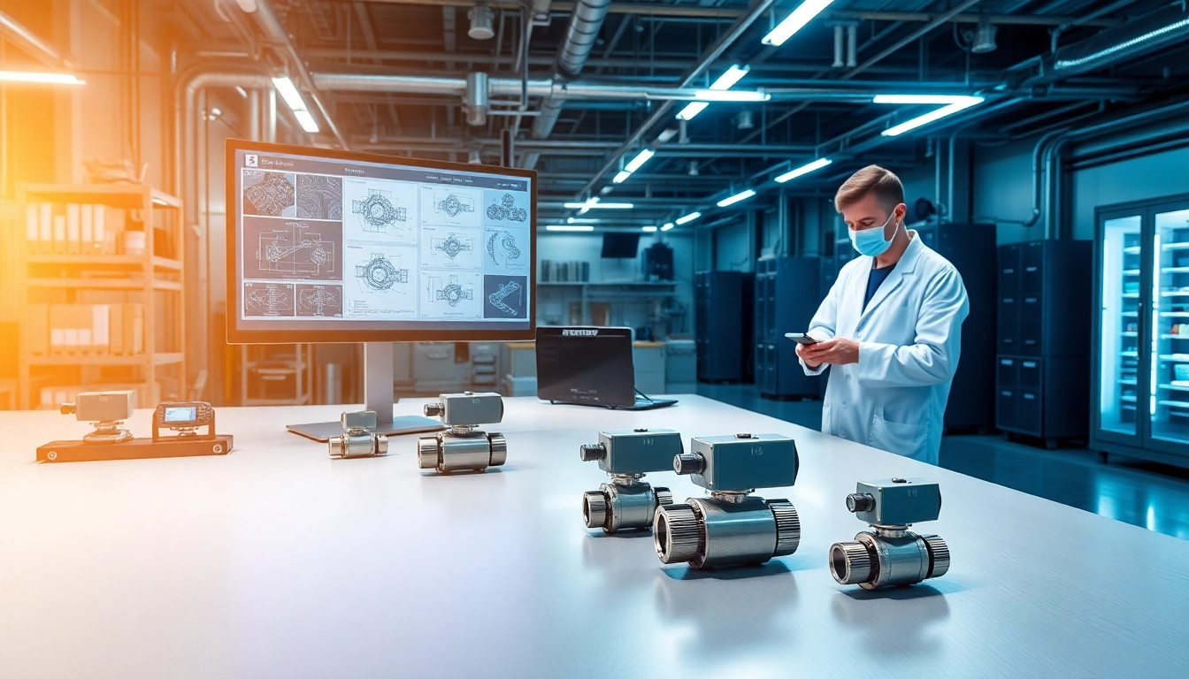 High-tech industrial workspace featuring HM88 valve series on a modern workbench.