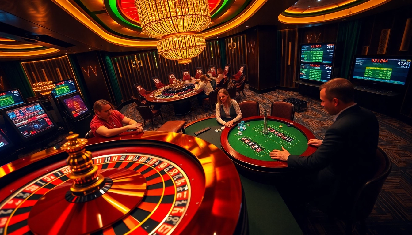 Players enjoying intense poker action at luck8 casino table with vibrant atmosphere.