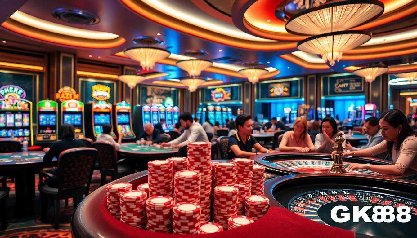 Experience the thrilling action at GK88 casino, featuring vibrant tables and excited players.