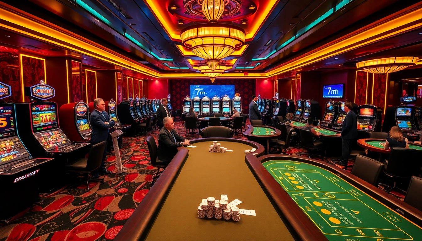 Excited gamblers engage at a luxurious casino table featuring strategy-focused action, highlighting 7m gameplay.