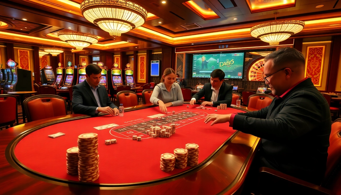 Players enjoying a thrilling game at DA88 casino with vibrant tables and winning moments.
