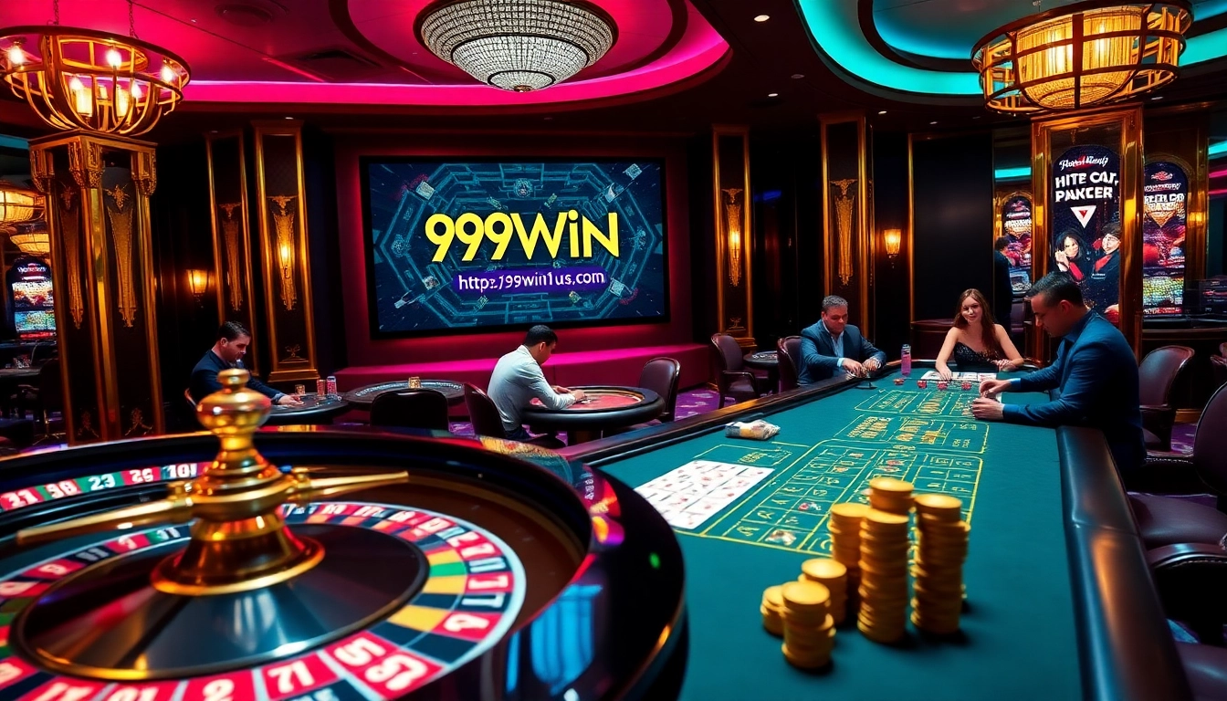 Join the excitement at https://99win1.us.com/ featuring Roulette and Poker in a luxurious casino setting.