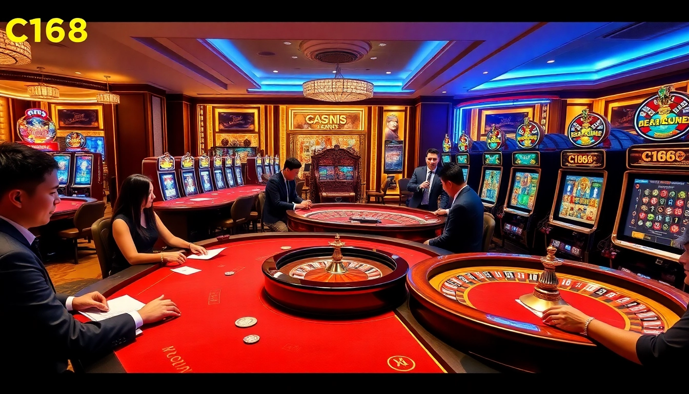 Engaged players at nhà cái C168 casino tables experiencing high-stakes excitement.