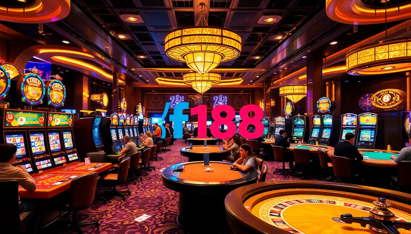 Experience the thrill of f168 casino games with players enjoying iconic poker, slots, and roulette.