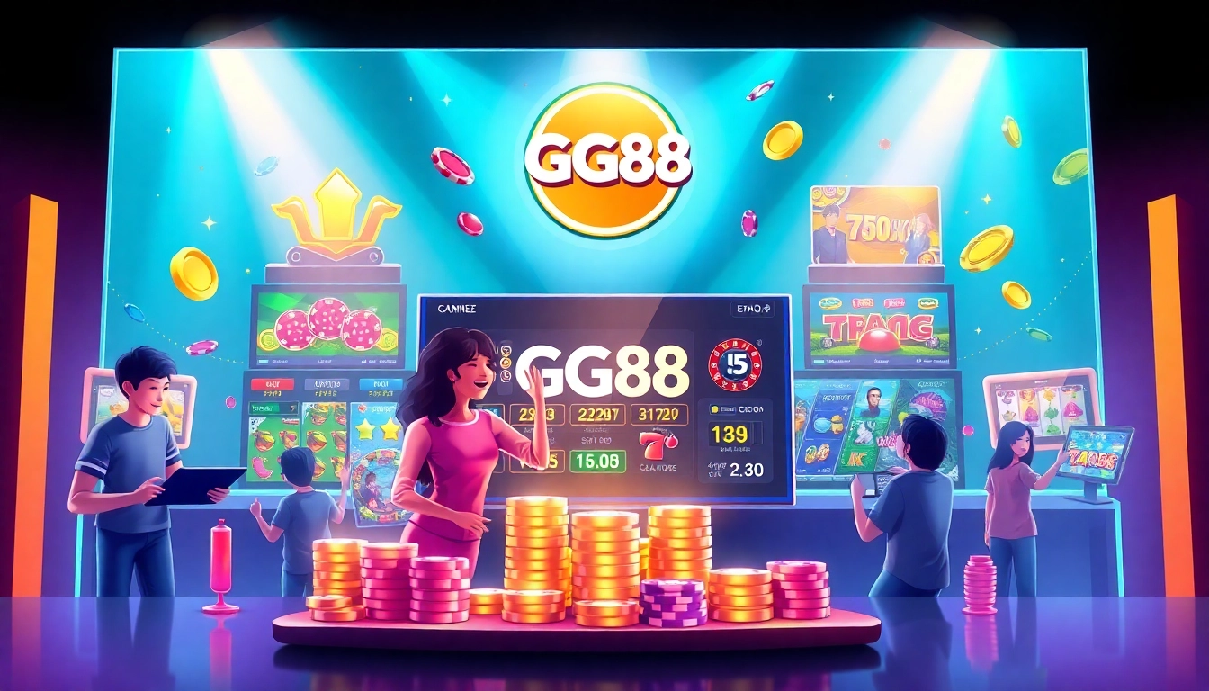 Experience the vibrant GG88 online casino with an engaging gaming interface showcasing slots, poker, and sports betting.