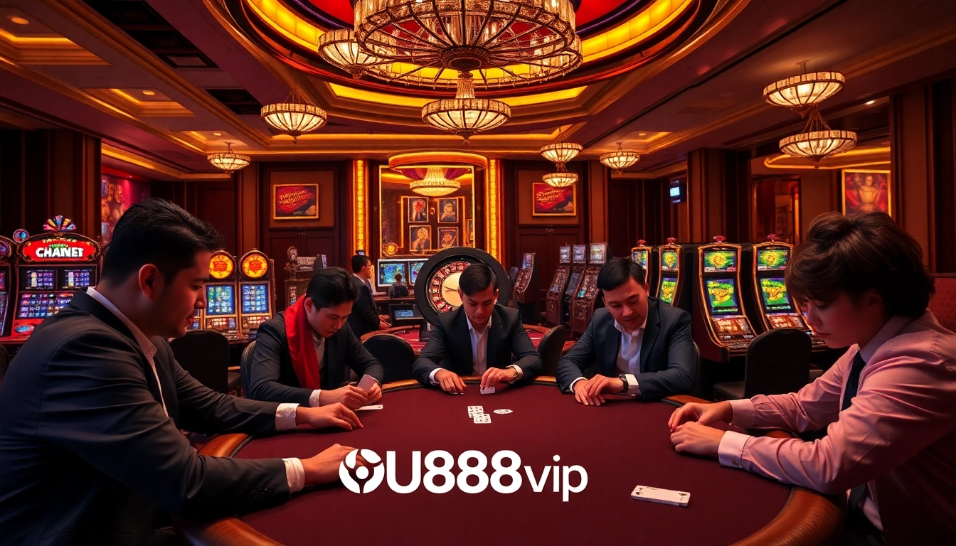 Intense poker action at U888vip's luxury casino setup.