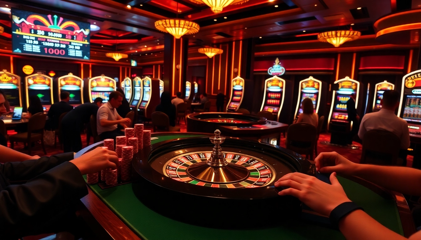 Exciting casino experience showcasing nhà cái uy tín with roulette tables and vibrant poker chips.