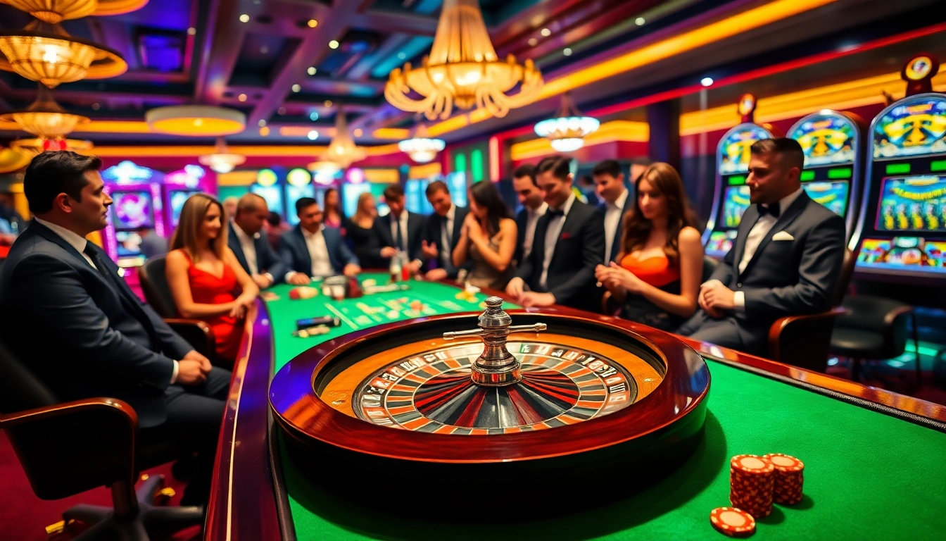Players thrill at the roulette table and poker chips, showcasing excitement at https://thabet.vegas/.