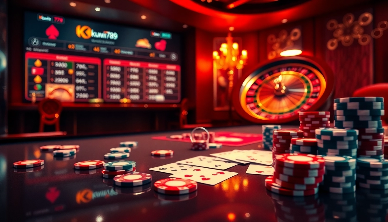 Experience the excitement of kuwin 789 with vibrant poker chips and elegant casino games.