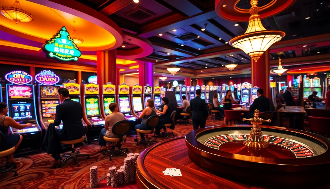 Engaging in a vibrant 슬롯커뮤니티 atmosphere with exciting slot machines and players.