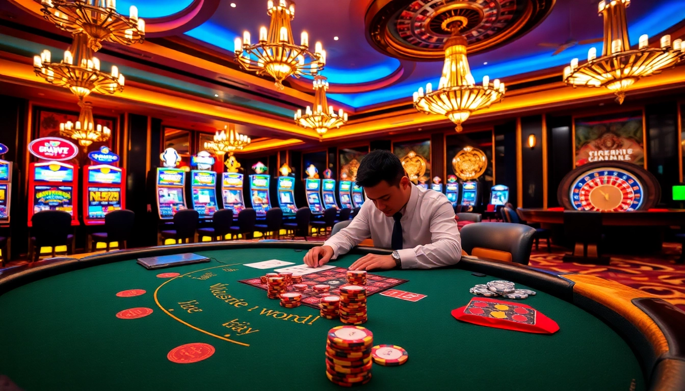 Players strategizing at the blackjack table, immersing in the luxury of https://jun88buzz.info/ casino.