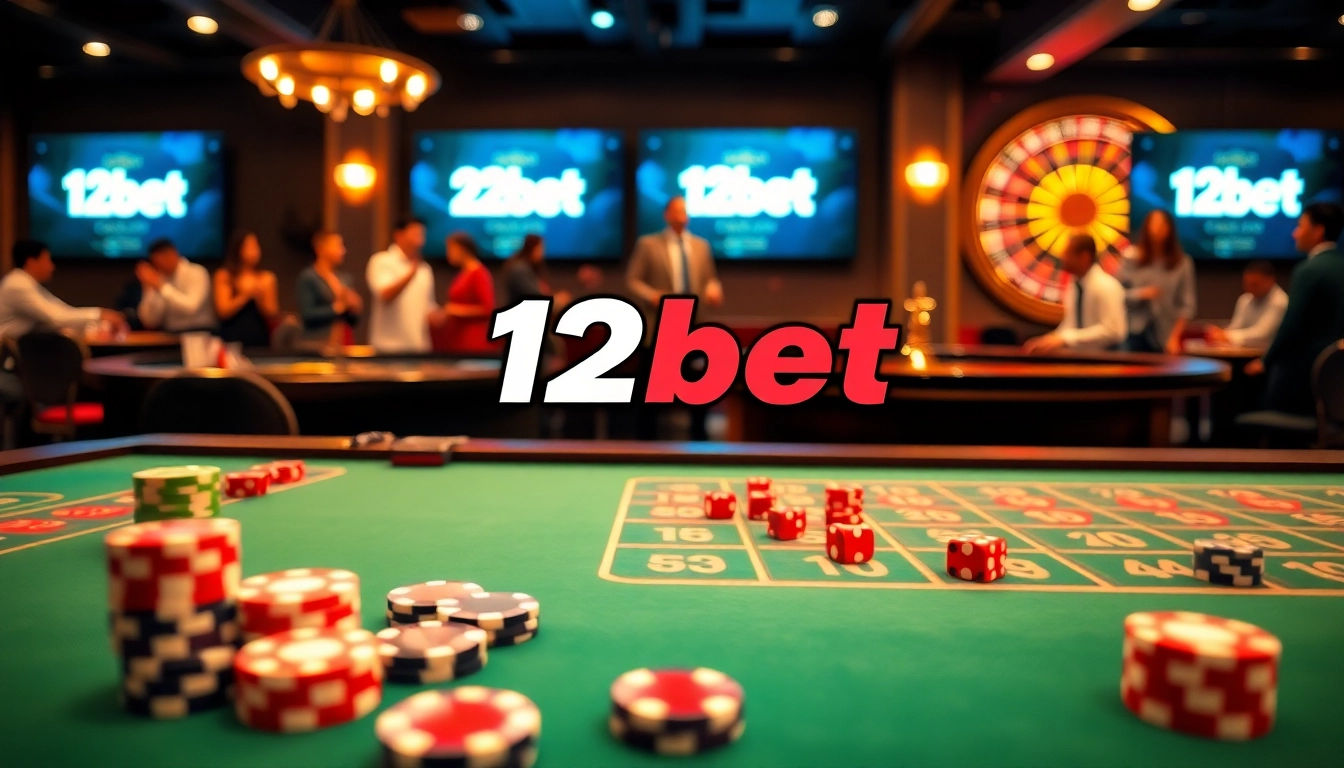 Experience thrilling games with 12bet at luxurious casino tables and online betting interfaces.