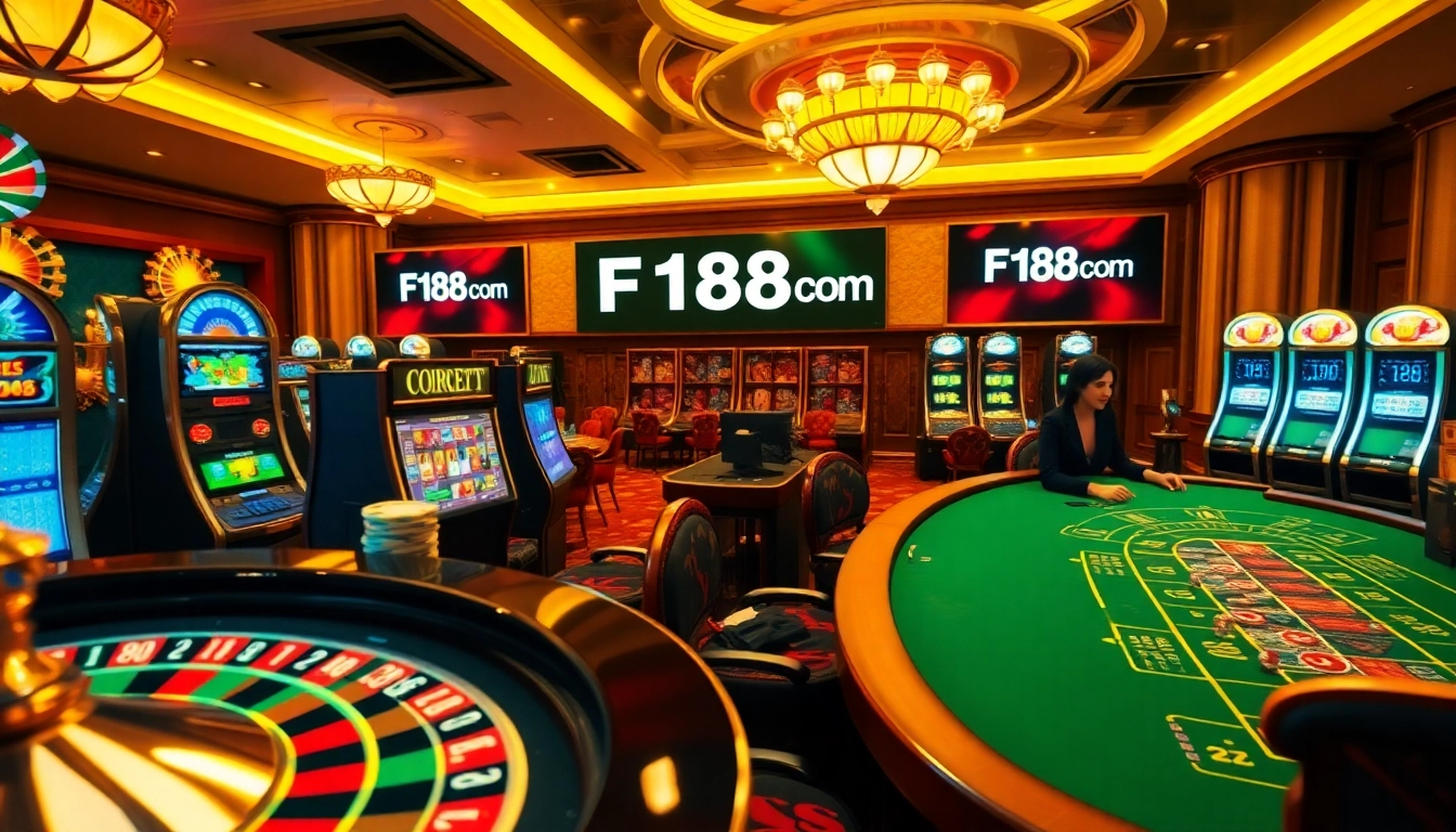 Exciting casino experience with F168 com showcasing diverse games like roulette and slots.