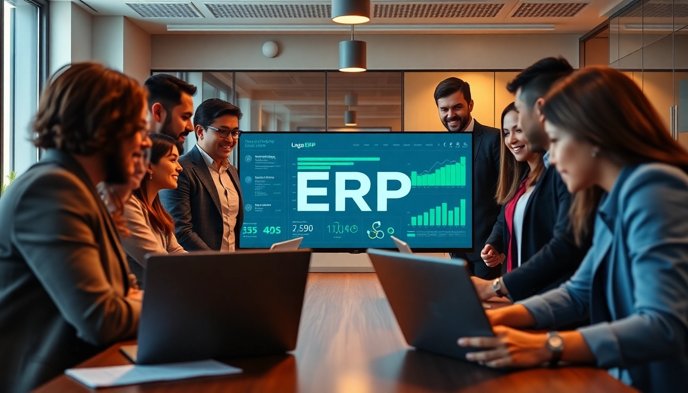 Logo ERP danışmanlığı team collaborating in a modern office environment, showcasing innovative technology solutions.