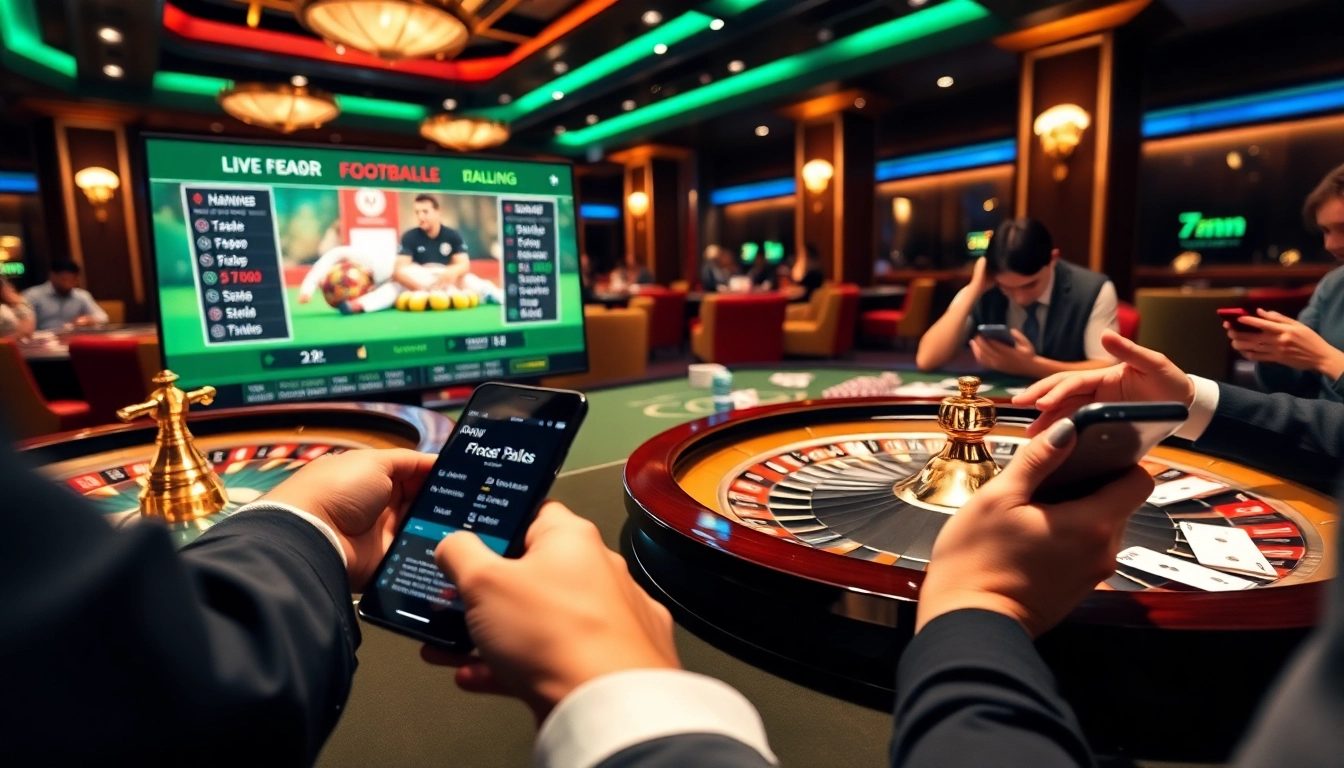 7m online betting interface showcasing live football scores at a luxury casino, engaging players.