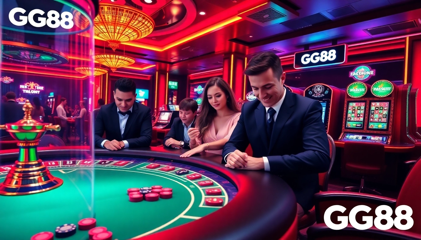 GG88 players placing bets at a casino table, showcasing excitement and high-stakes gambling.