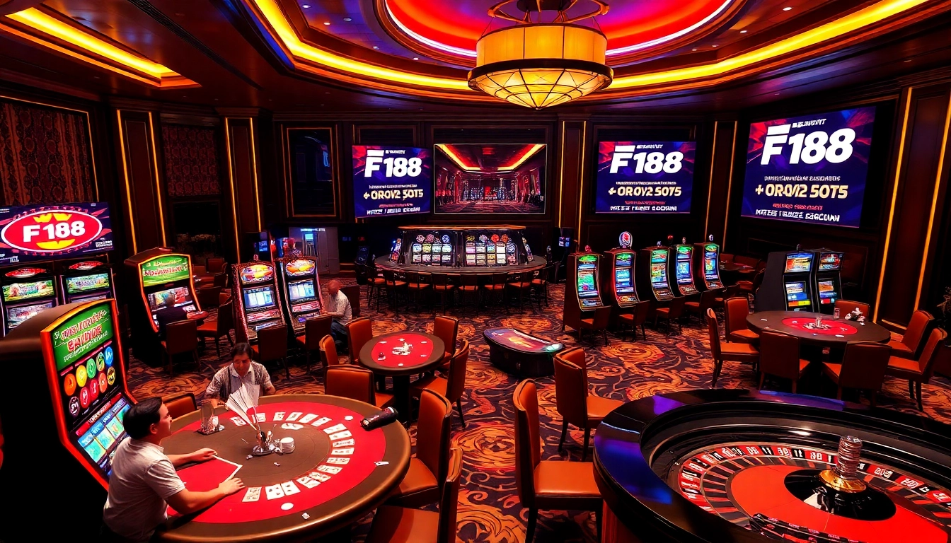 Players enjoying thrilling games at F168 casino, showcasing vibrant tables and action.