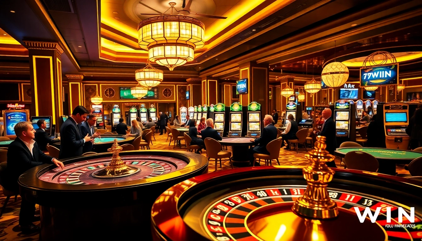 Gamblers celebrating wins at a 78WIN casino table surrounded by excitement and luxury.