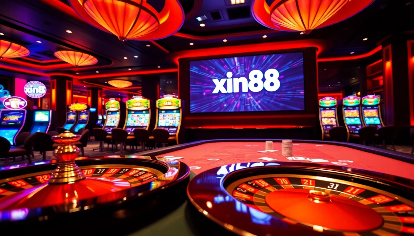 Experience the excitement of xin88 with vibrant casino games including roulette and slot machines.