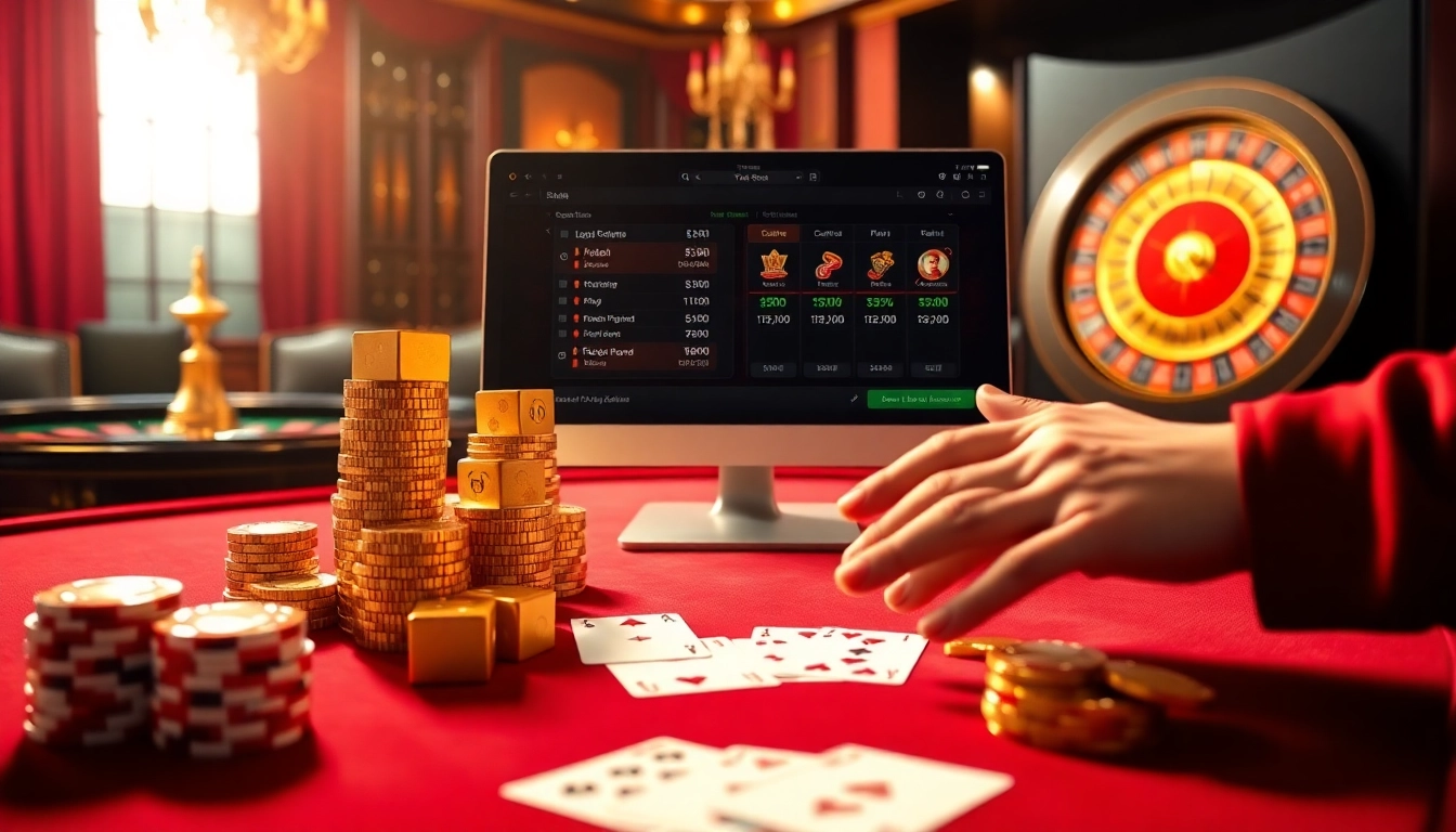 A gambler engaging in Tài Xỉu MD5 at a luxurious casino table filled with chips and dice.