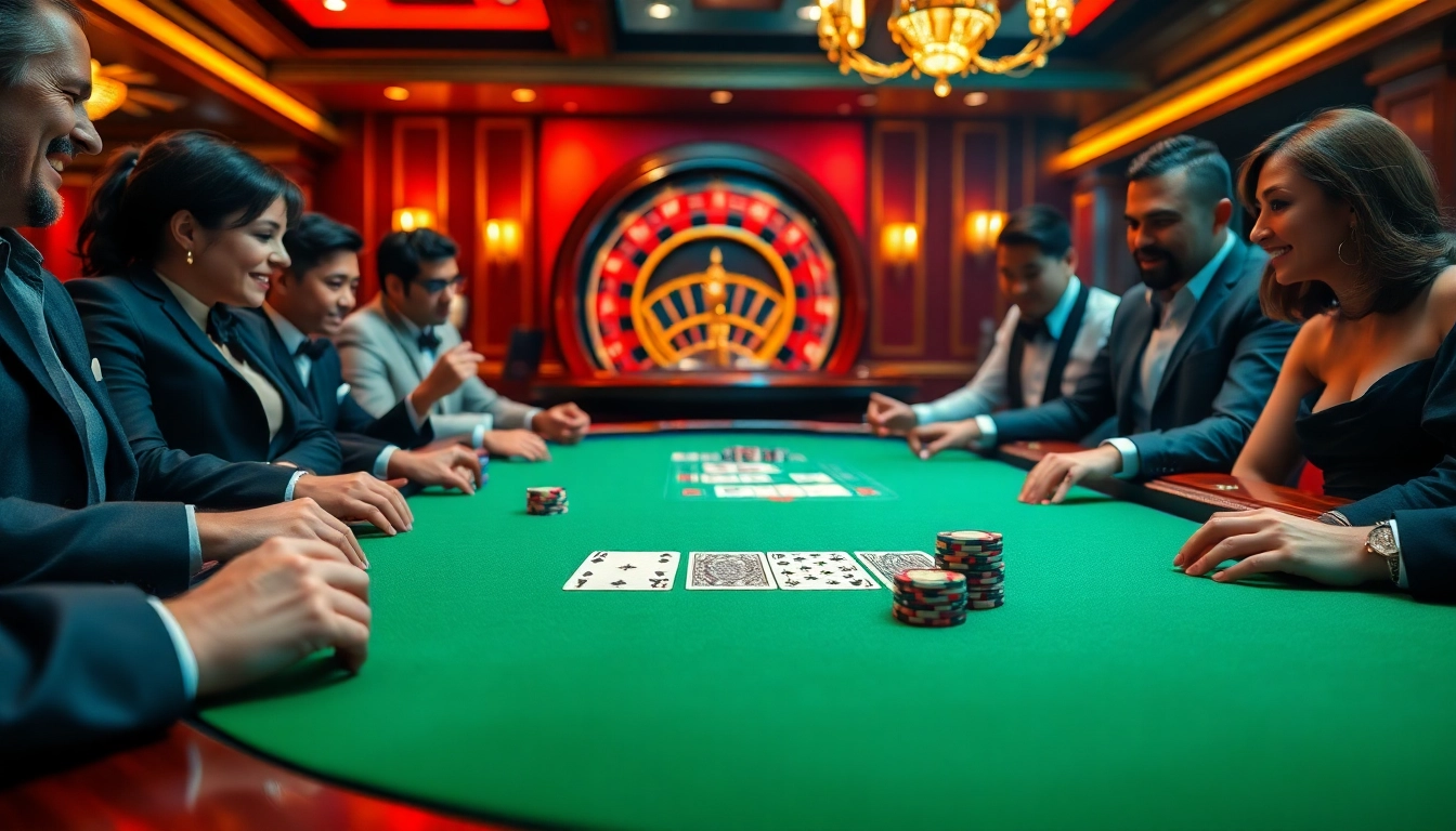 Engage in thrilling gameplay at https://sumvip.app/ with players at a luxurious poker table.