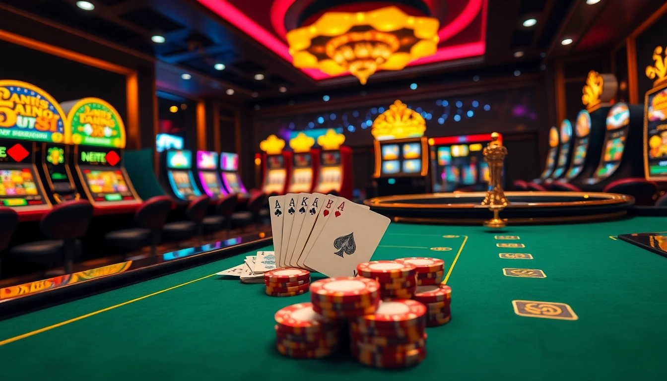 Experience the thrill of haywin at a luxurious casino, with vibrant poker tables, roulette wheels, and slot machines.