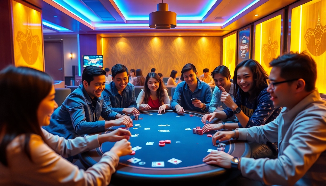 Players enjoying card games in a modern gaming lounge focused on game bài.