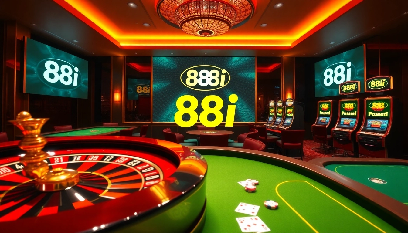 Experience thrilling gameplay at 88i with stunning casino visuals featuring vibrant slot machines and roulette tables.