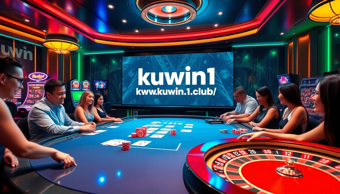 Betting excitement at https://kuwin1.club/ with players engaged around a luxurious poker table.
